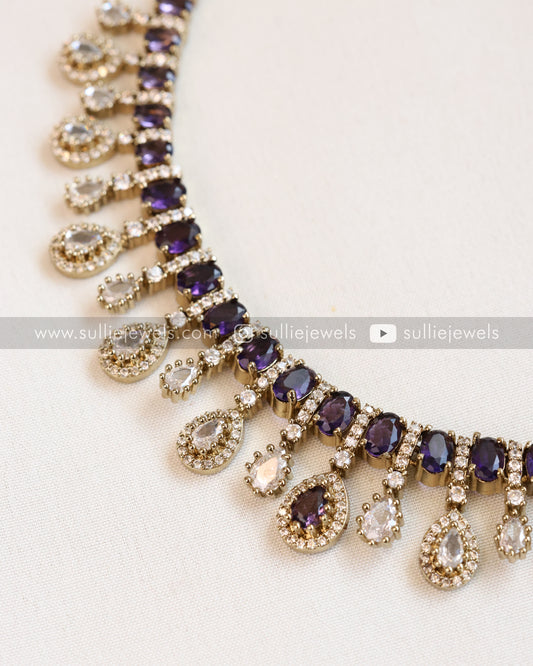 Diamond Raindrop Violet Necklace with Earring