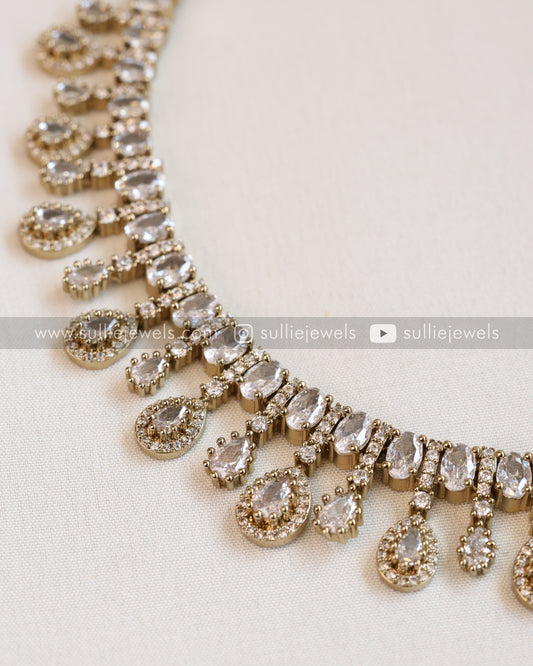 Diamond Raindrop Necklace with Earring