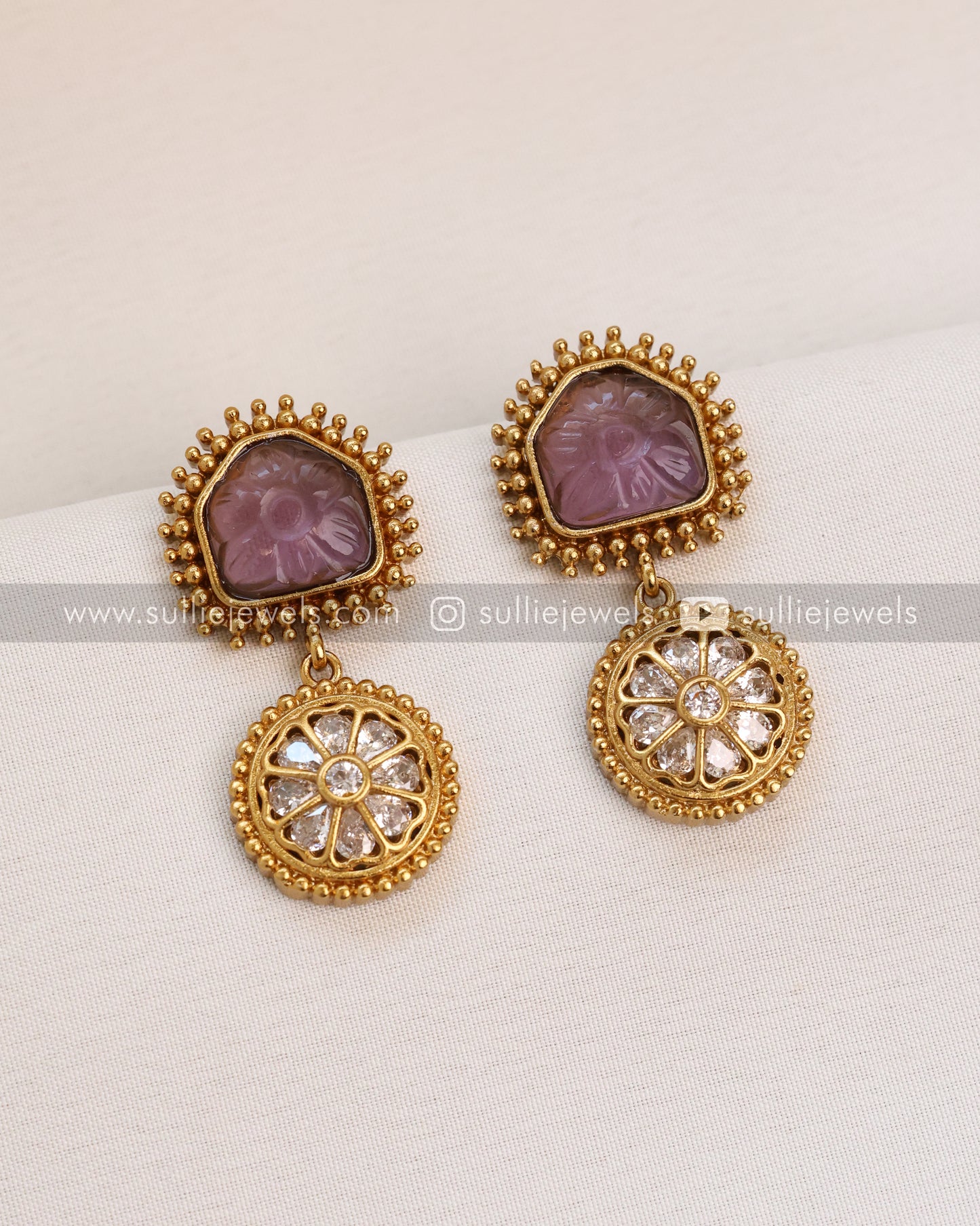 Violet Carved Stone Kemp Hasli with Earring