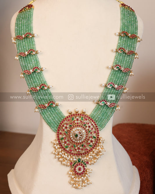 Kemp Chakra Onyx Beads Long Chain / Haaram with Earring