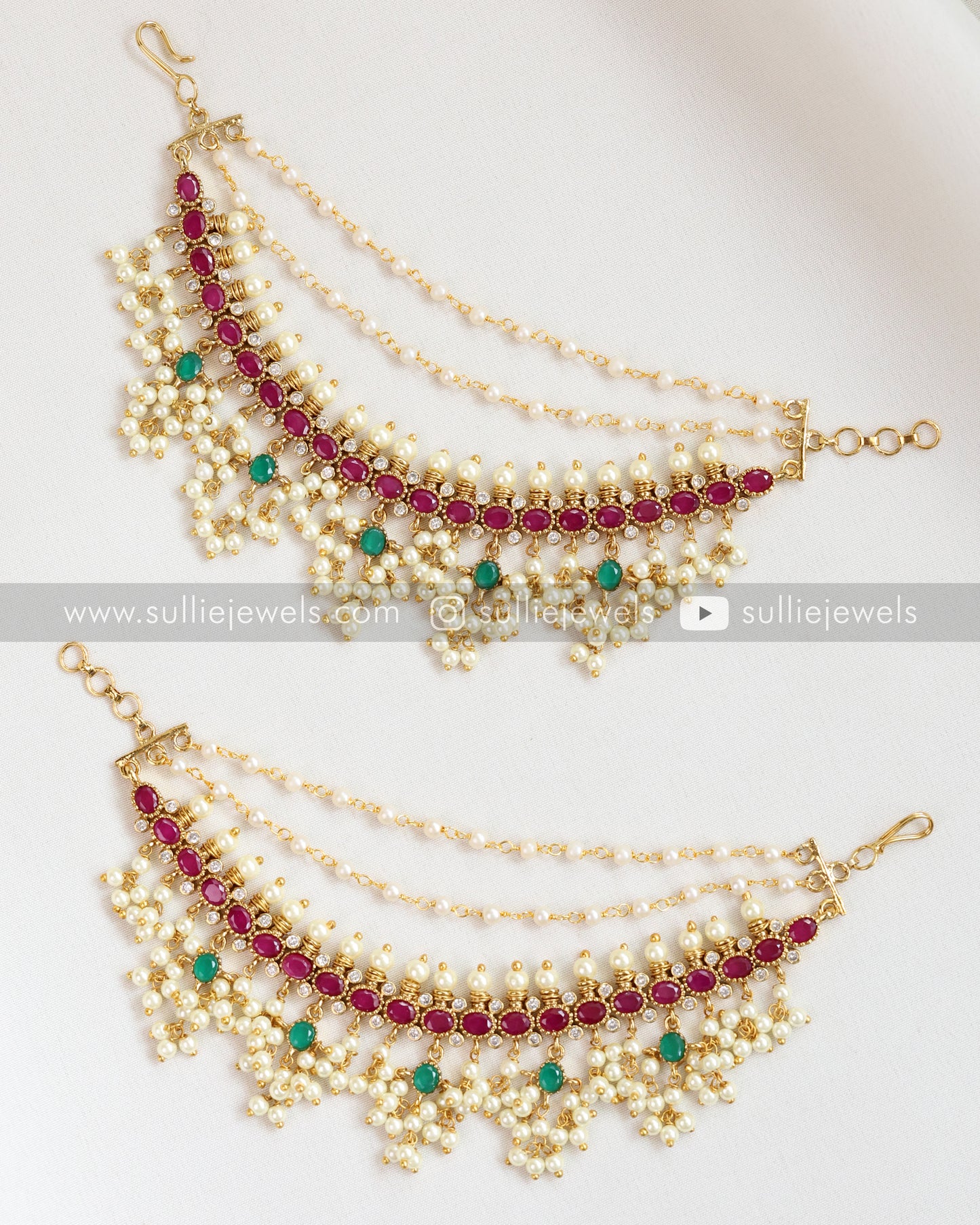 Peacock Premium Designer Jhumka with Pearl Cluster Earchain