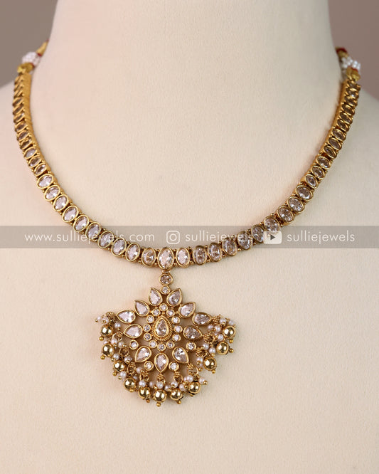 White AD Premium Pendant Necklace with Stud