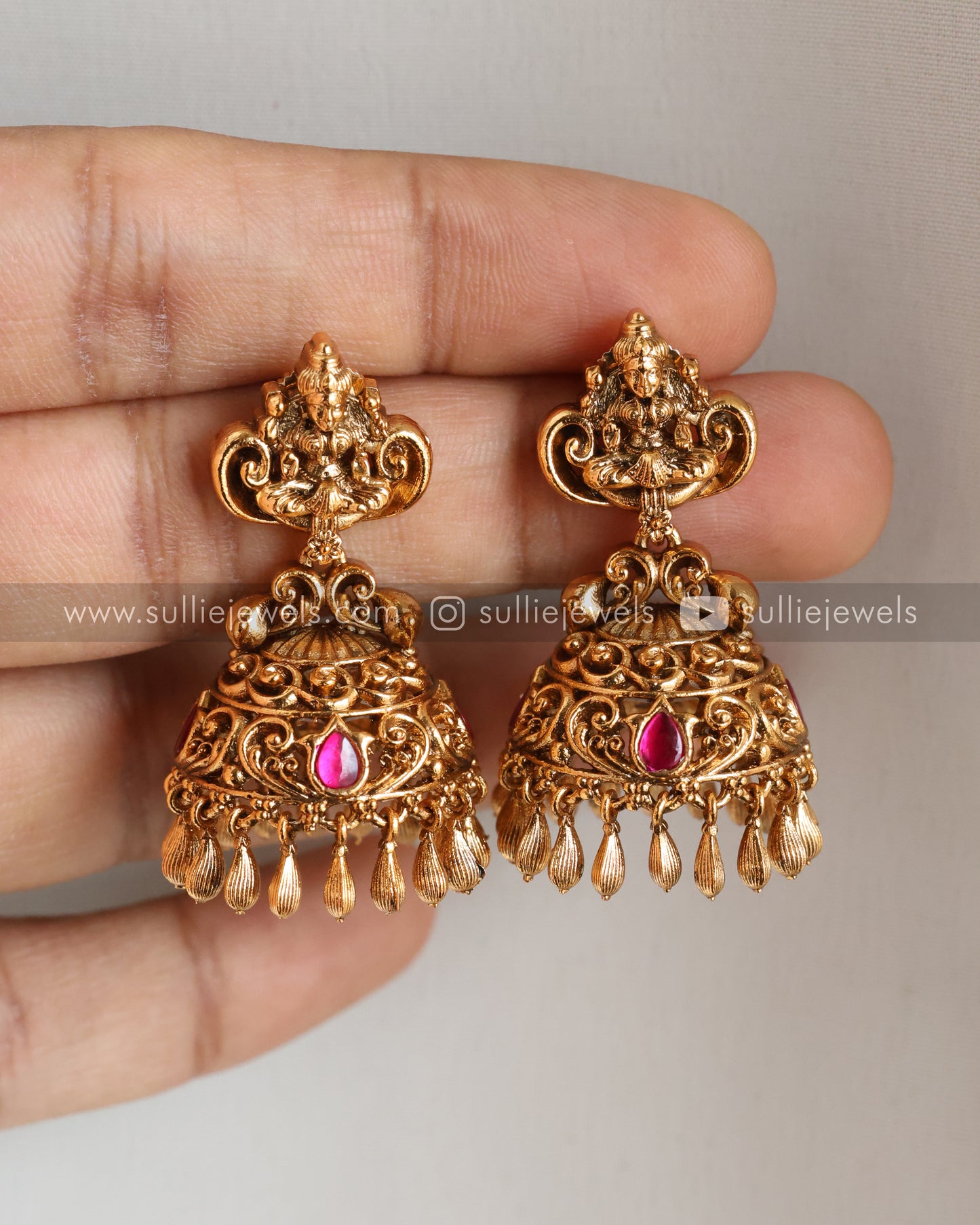 Lakshmi Premium Pendant Copper Gold Double Layer with Jhumka