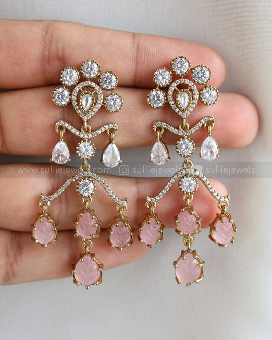 E1207 - Raindrop Pastel Pink Carved Marble Stone Earring