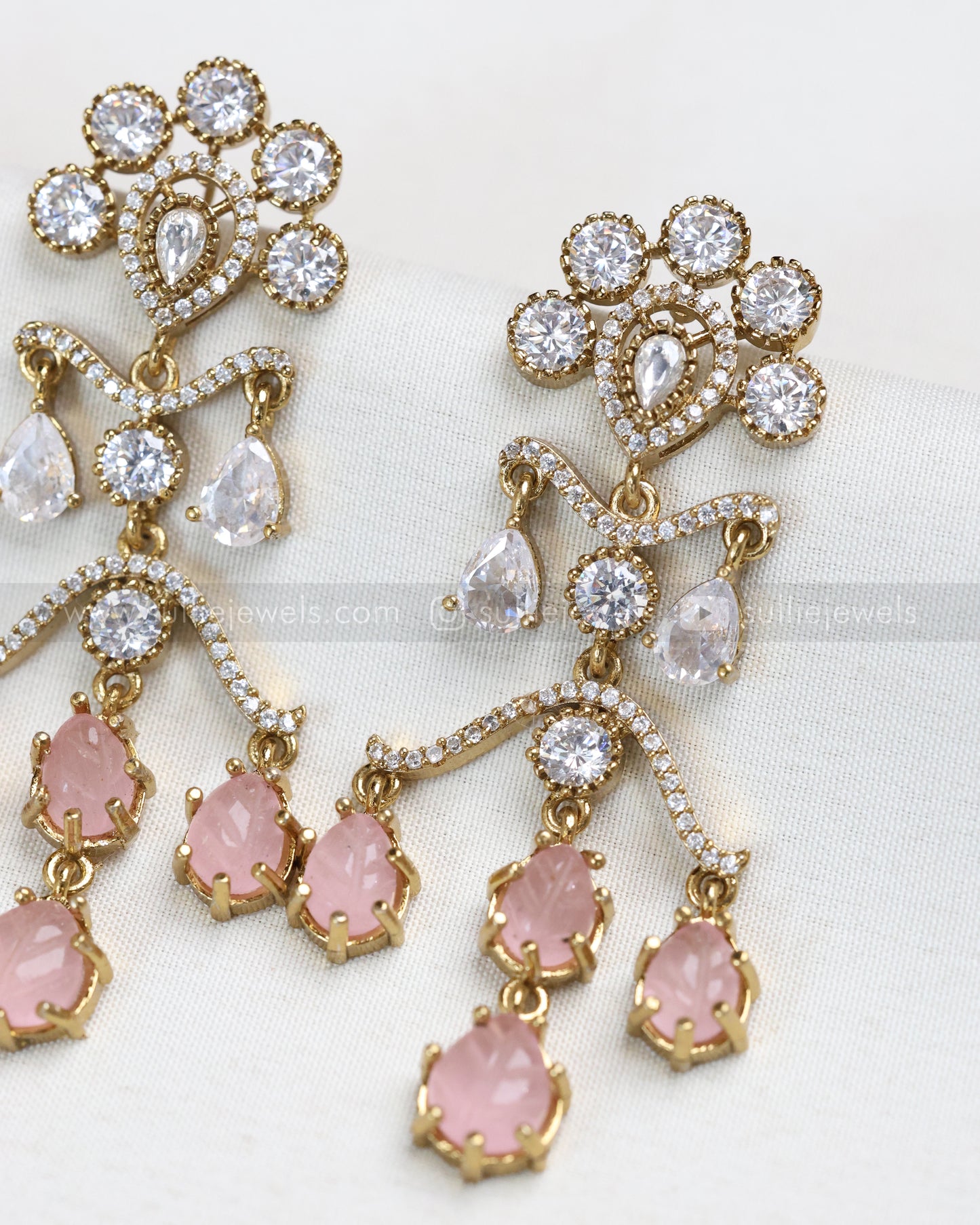 E1207 - Raindrop Pastel Pink Carved Marble Stone Earring