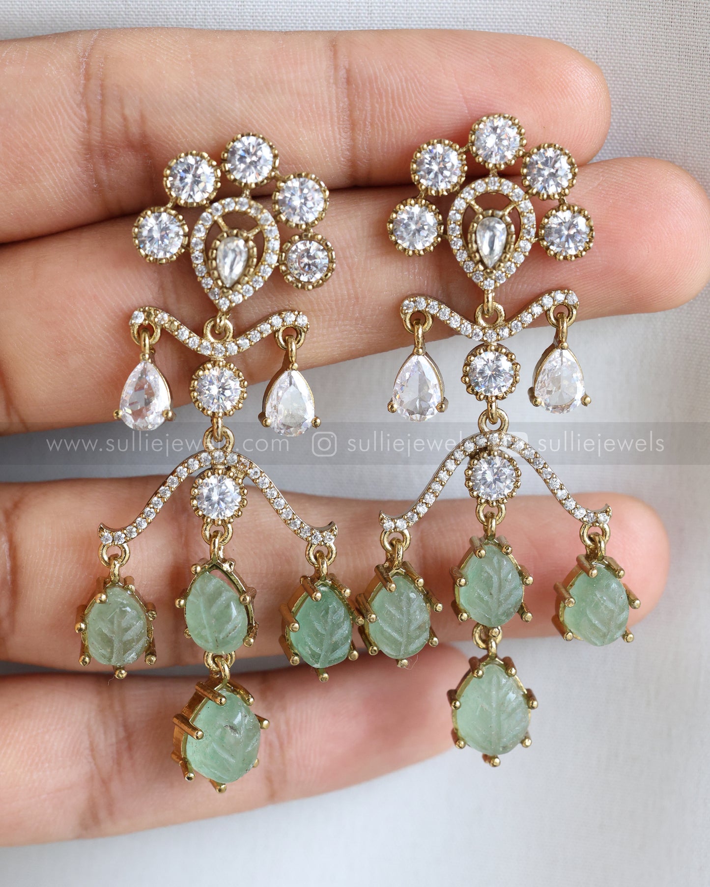 E1206 - Raindrop Pastel Green Carved Marble Stone Earring