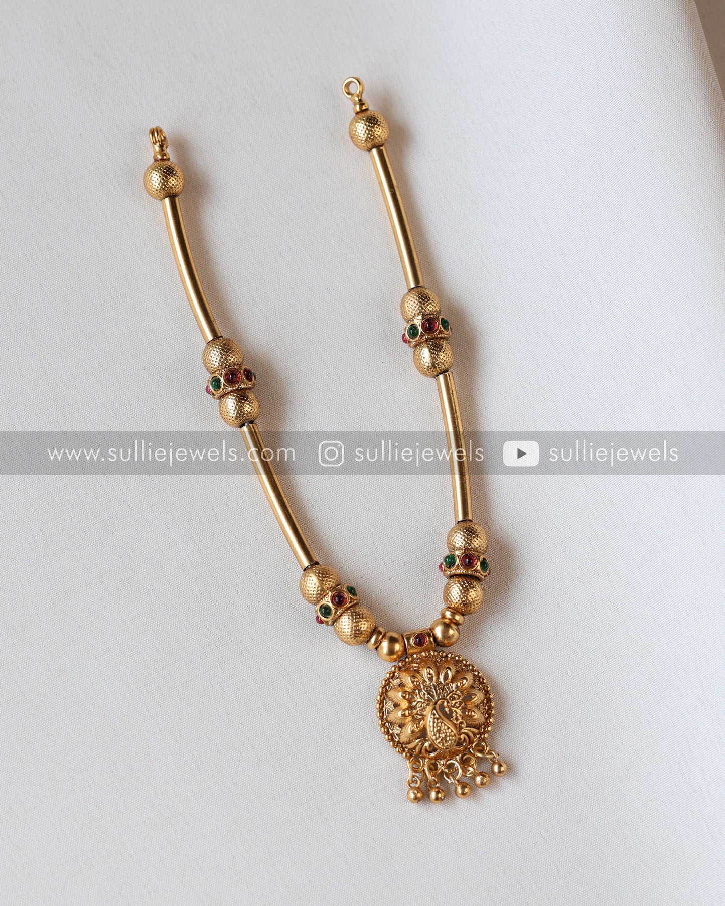 Peacock Gold Designer Tube Beads Necklace with Studs
