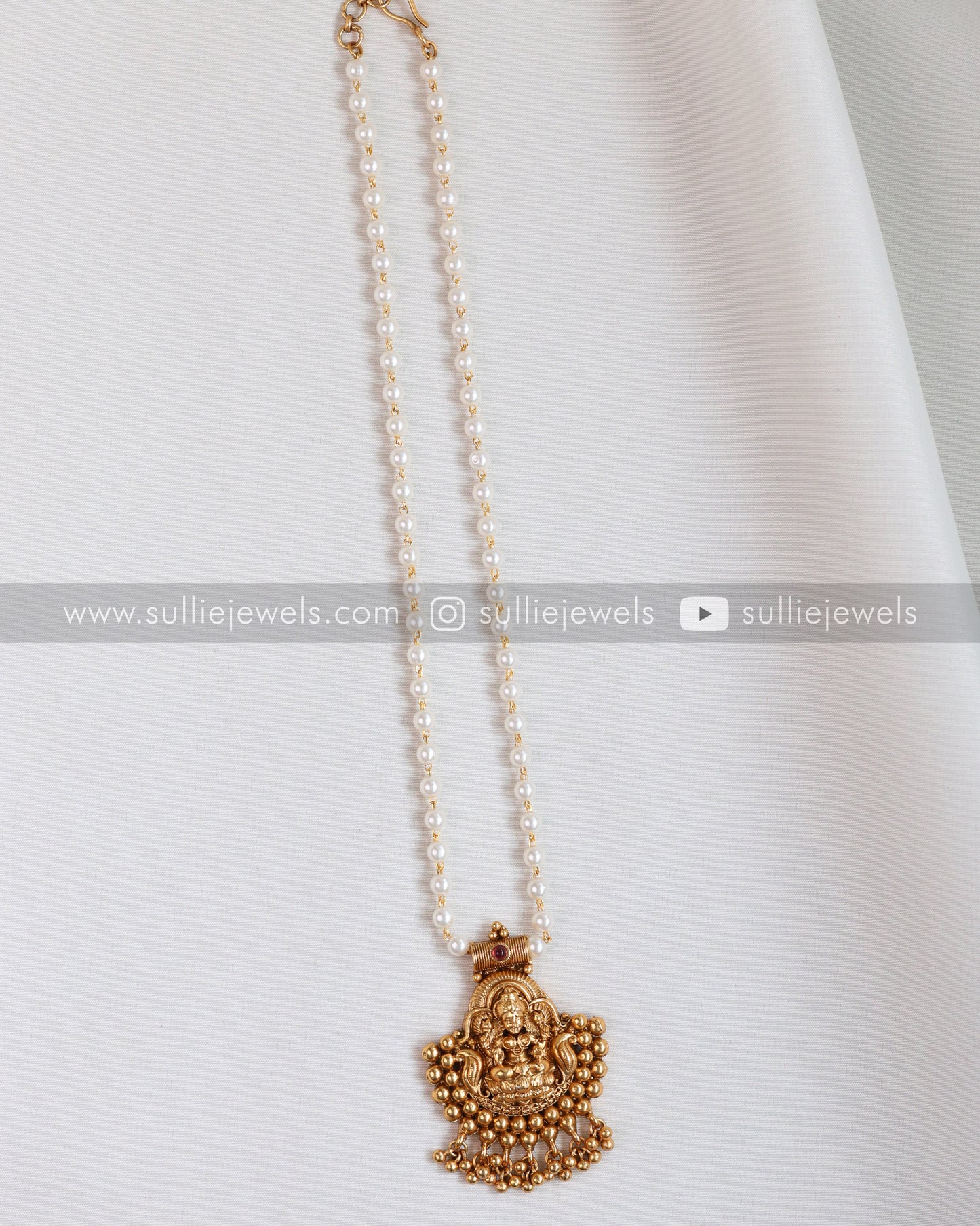 Goddess Pendant Pearl Chain with Stud