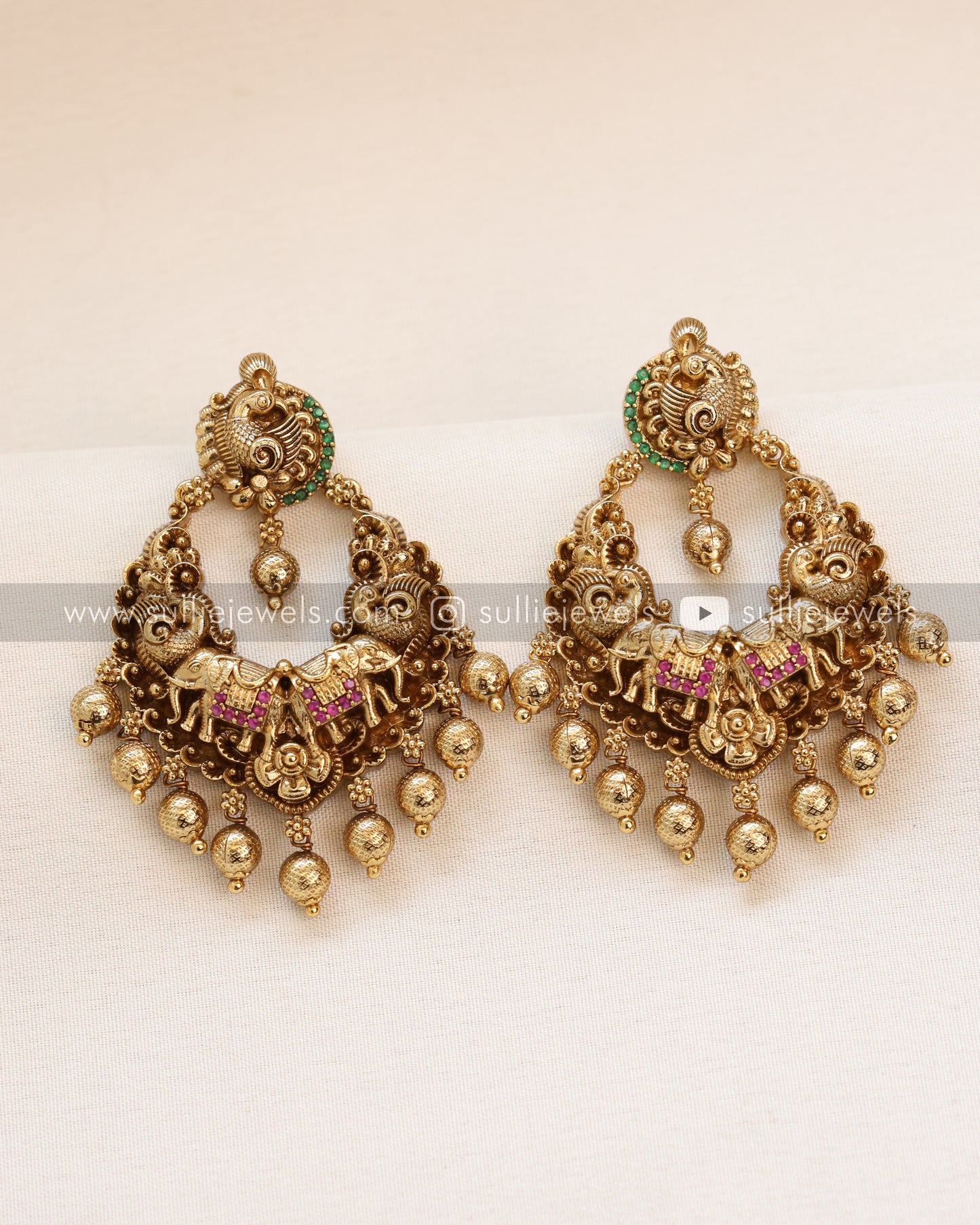 Antique Elephant Peacock Chandbali Earring