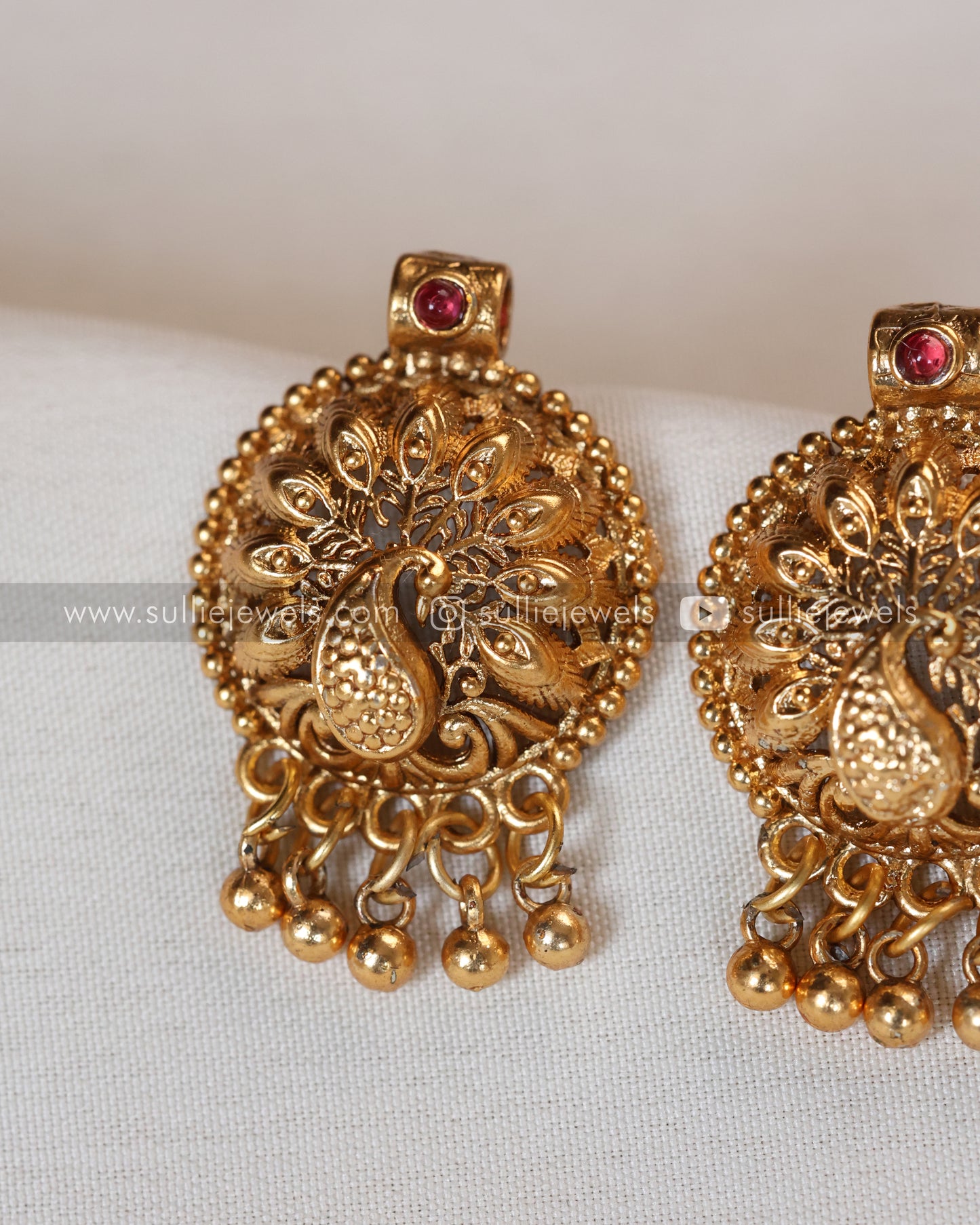 Peacock Gold Designer Tube Beads Necklace with Studs
