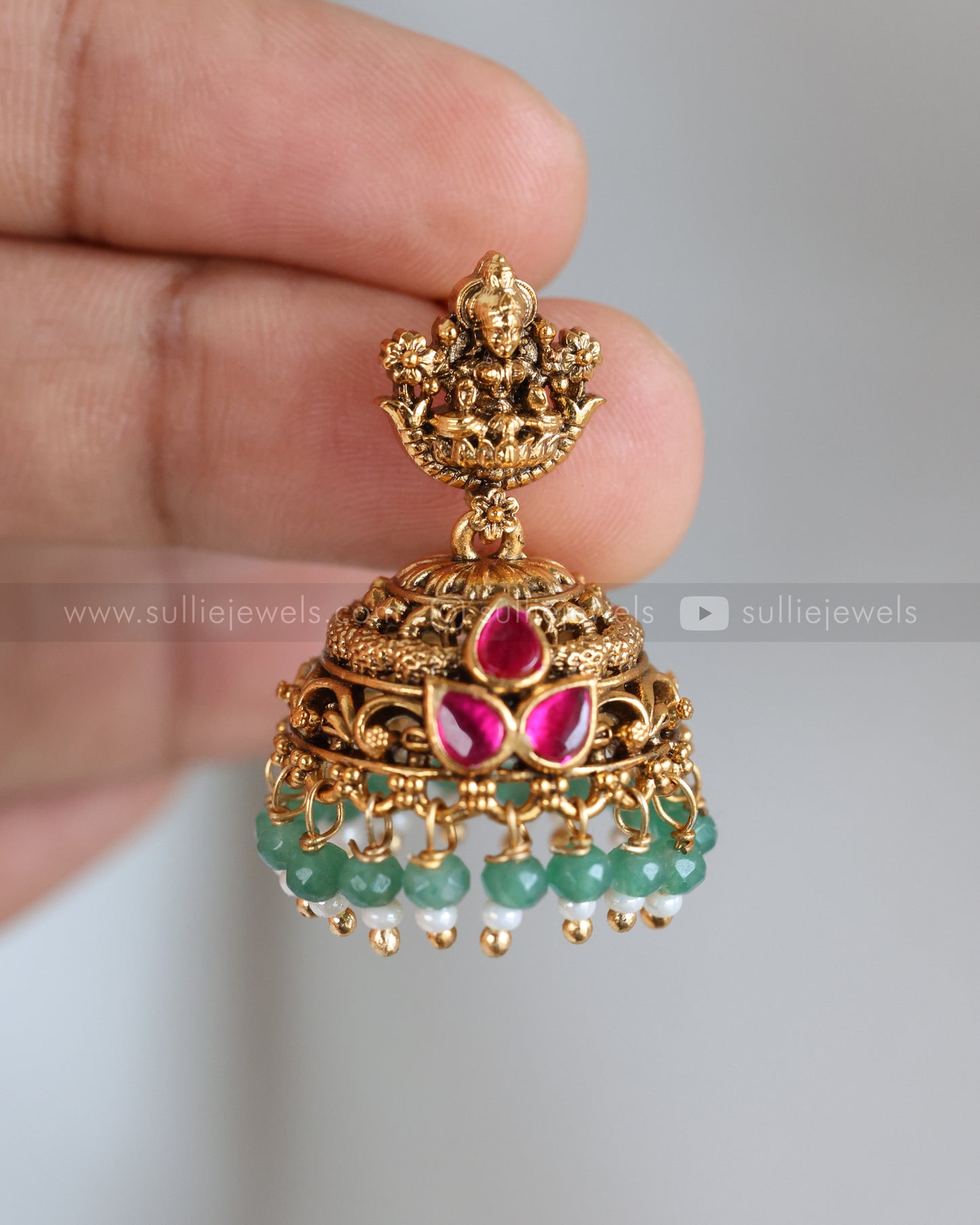 2119 - Lakshmi Premium Kemp & Onyx Beads Choker with Jhumka