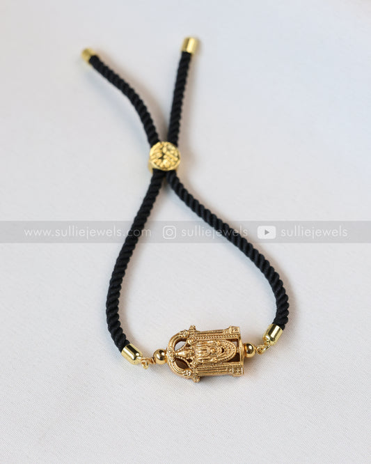 9091 - Adjustable Black Thread Bracelet with Lord Venkateshwara Charm