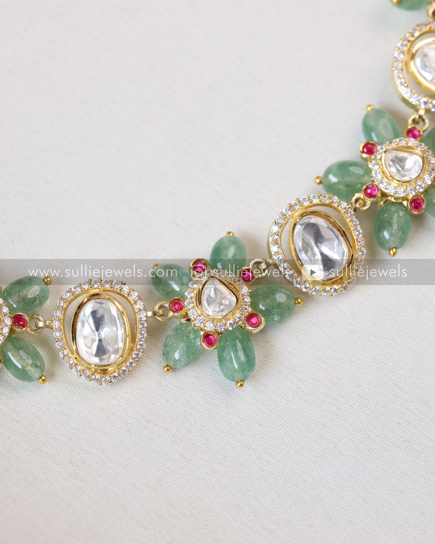 Polki Mint Beads Premium Choker with Earrings