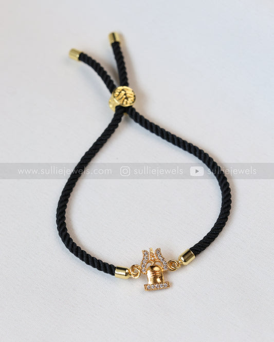 9089 - Adjustable Black Thread Bracelet with Trishul & Damru Charm