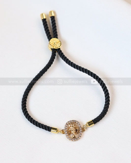 9090 - Adjustable Black Thread Bracelet with Lord Ganesh Charm