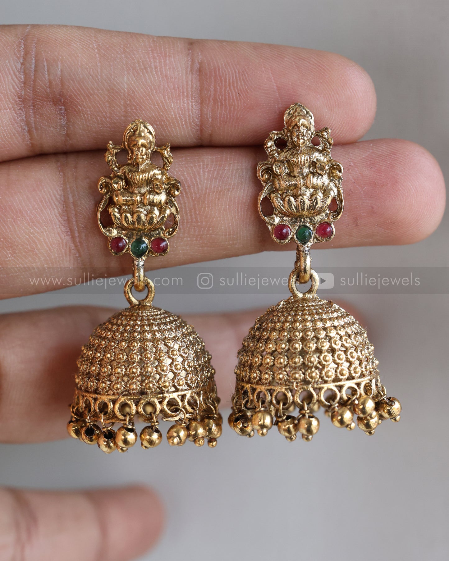 7189 - Sullie Basic - Multicolour Stone Peacock Lakshmi Coin Haram / Kaashu Maala with Jhumka