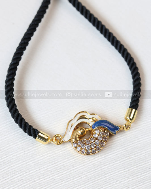 9092 - Adjustable Black Thread Bracelet with AD Peacock Charm