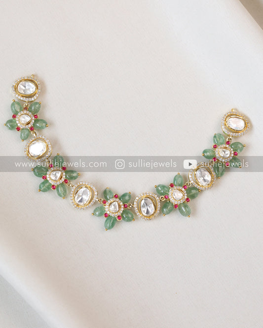 Polki Mint Beads Premium Choker with Earrings