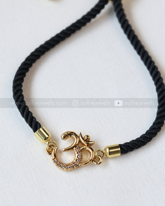 9093 - Adjustable Black Thread Bracelet with Gold Om Symbol