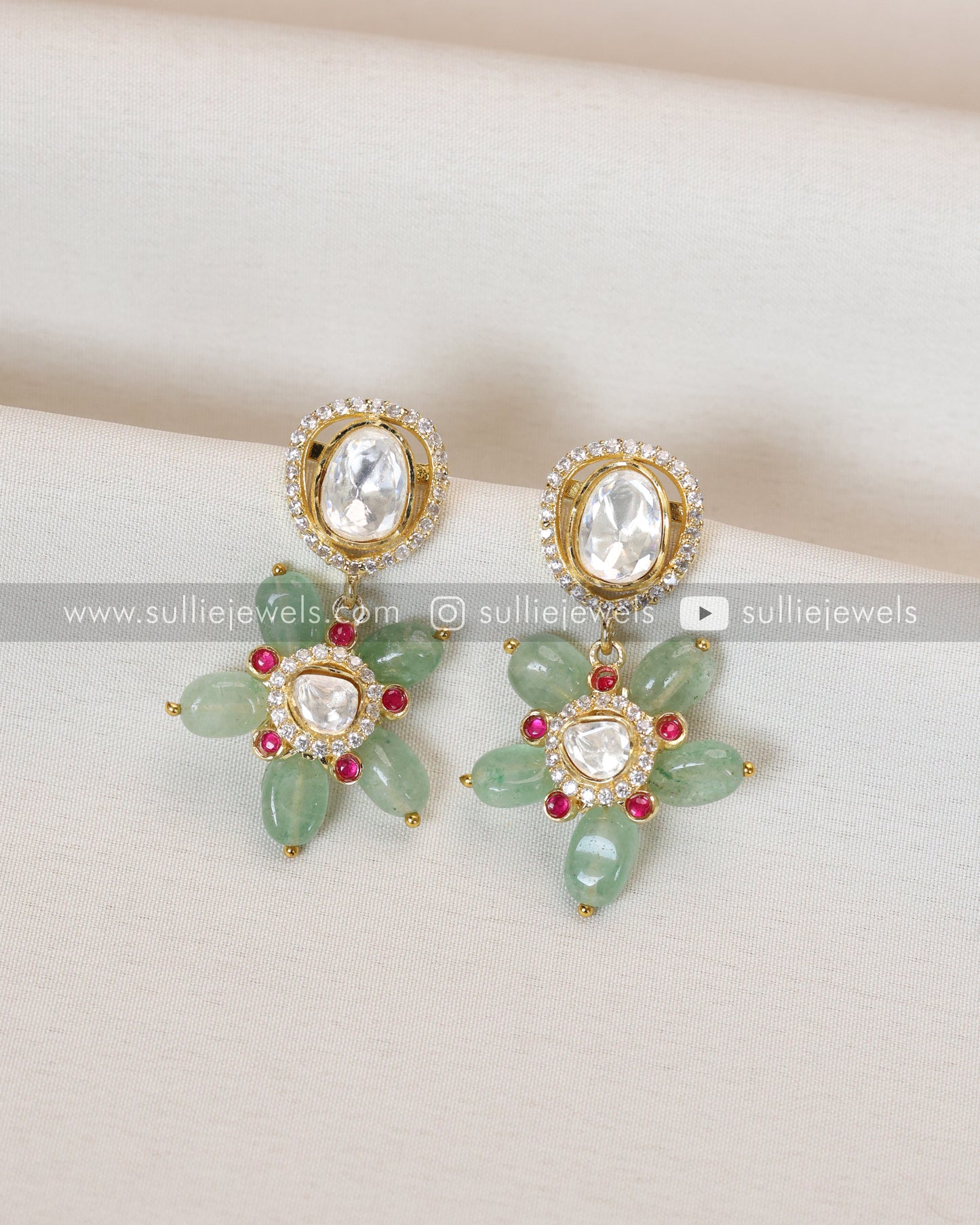 Polki Mint Beads Premium Choker with Earrings