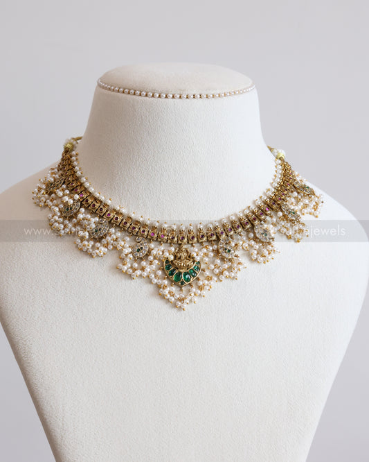 3670 - Lakshmi Emerald Mango Guttapusalu Necklace with Earring