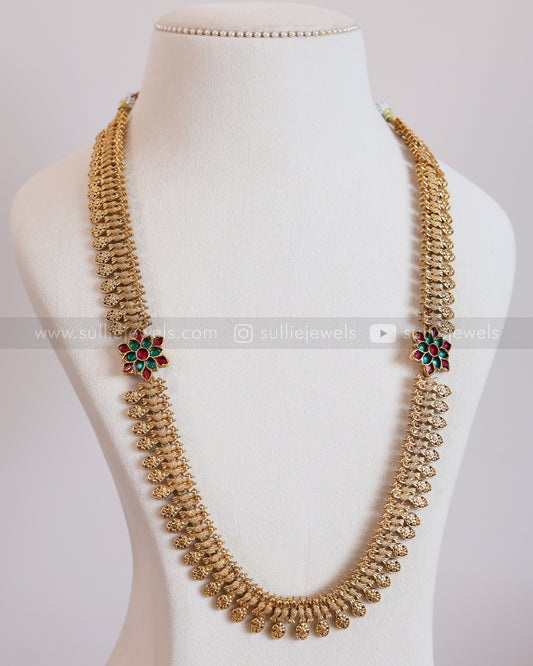 7190 - Sullie Basic Dual Flower Peacock Minimal Long Chain with Stud