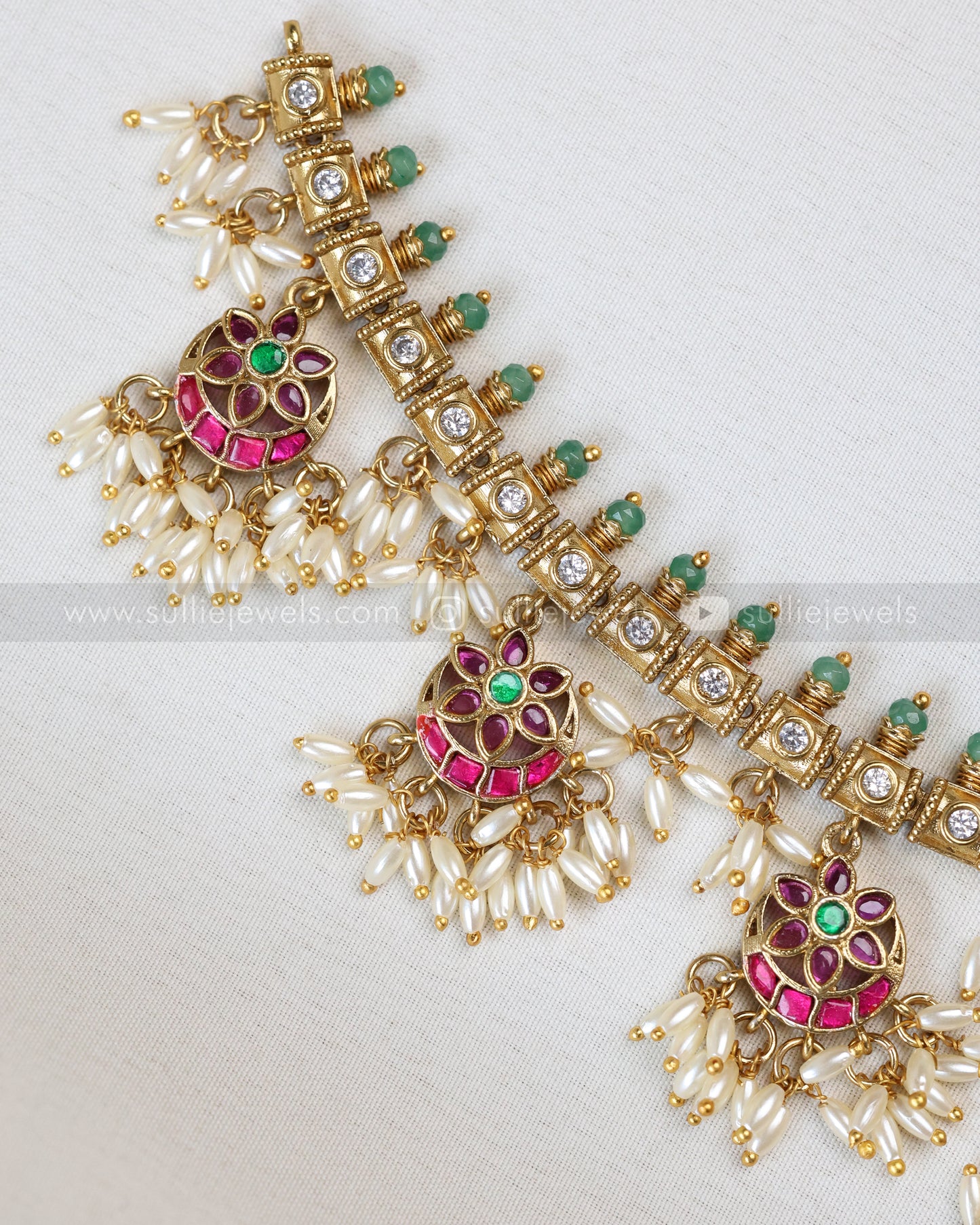 3712 - Jadau Rice Pearl Guttapusalu Necklace Chain with Earrings