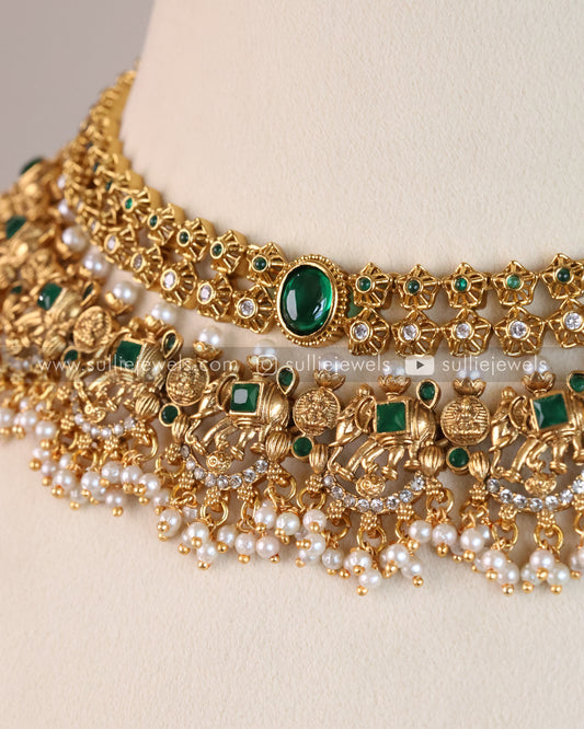 Layered Green Necklace Combo ( 4 piece )