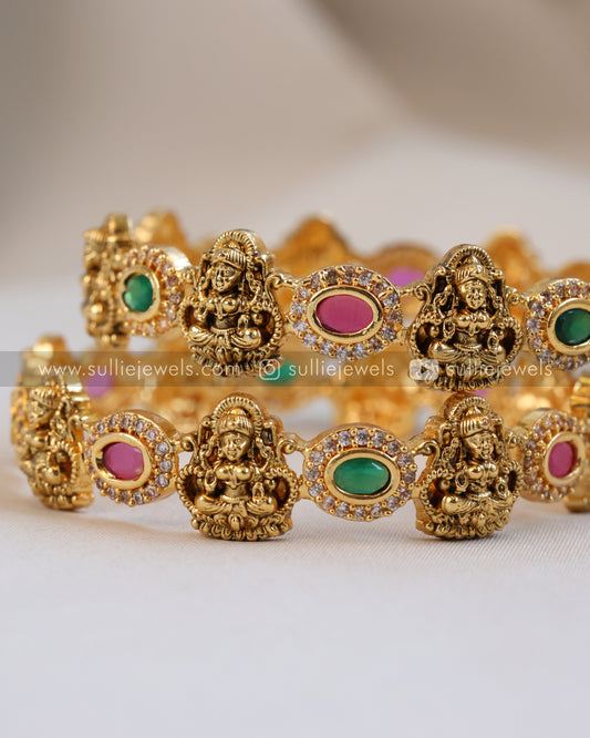 Lakshmi Multicolour Oval Stone Gold Bangle - Set of 2