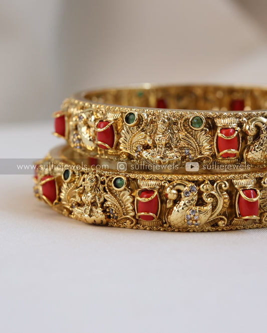 Coral & Lakshmi Stone Bangle - Set of 2