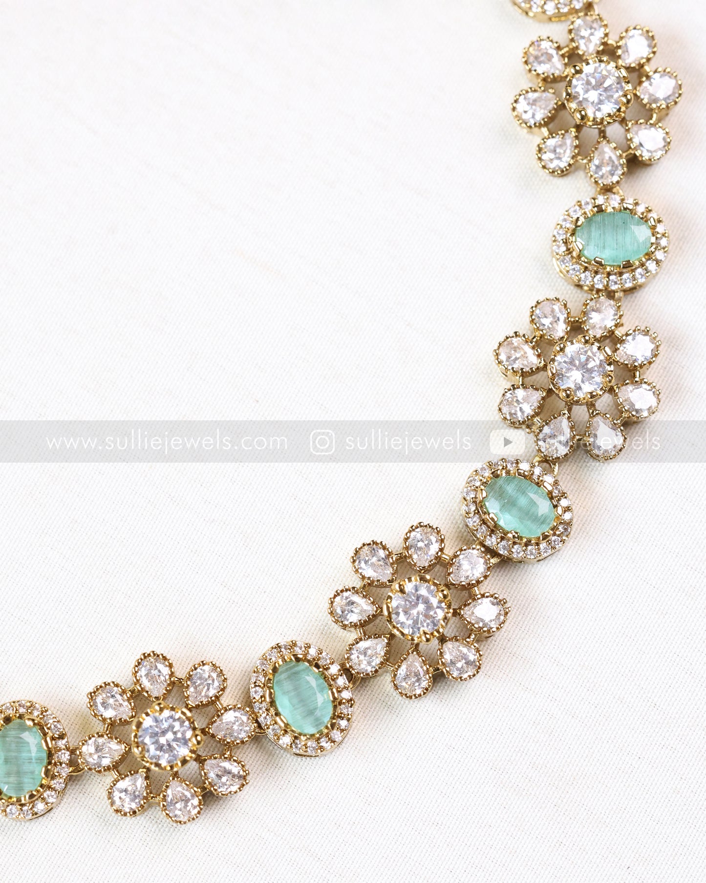 H203 - Diamond Floral Victorian Hipchain - Pastel Blue