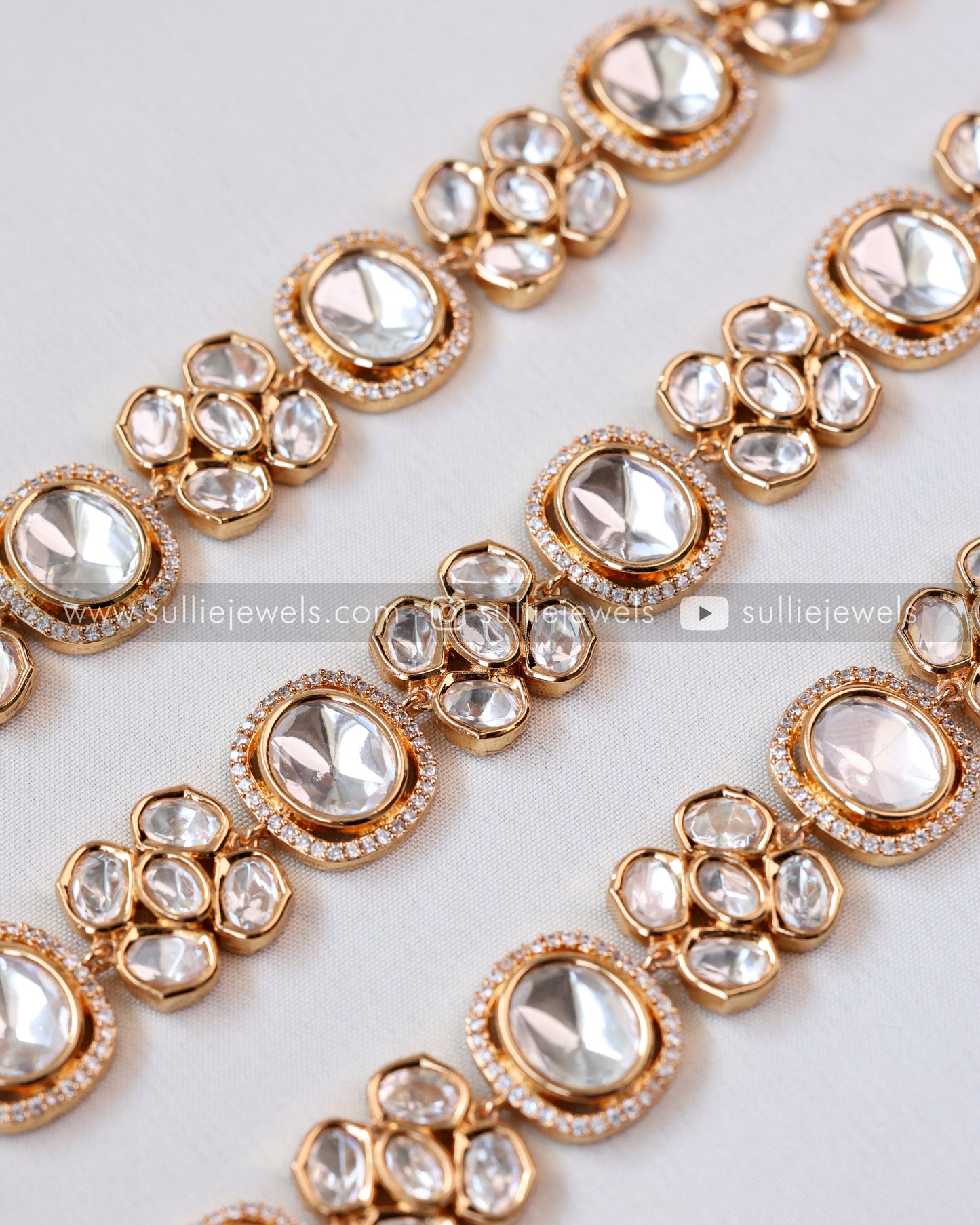 Kundan Polki Necklace with Earrings in Rose gold finish
