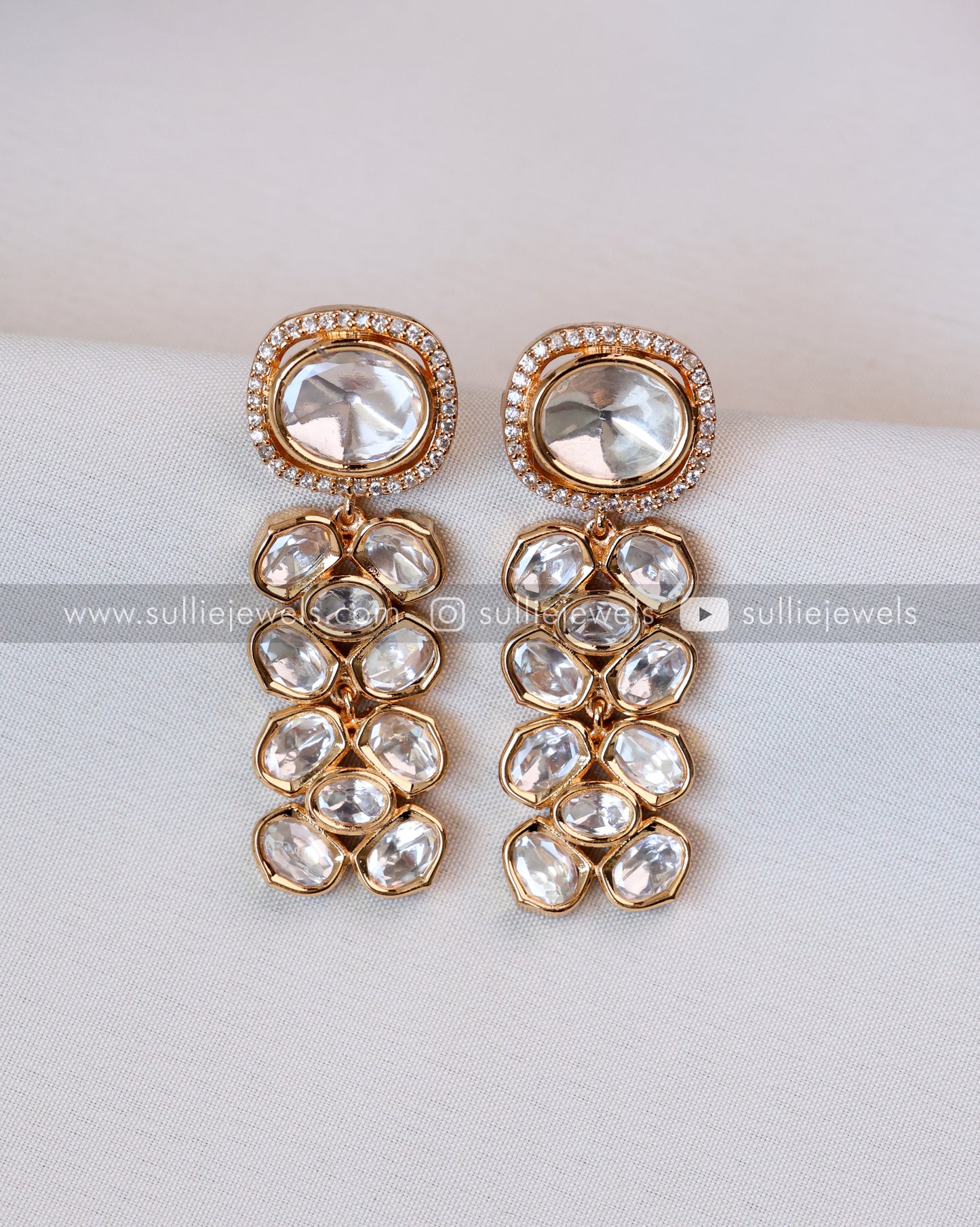 Kundan Polki Necklace with Earrings in Rose gold finish