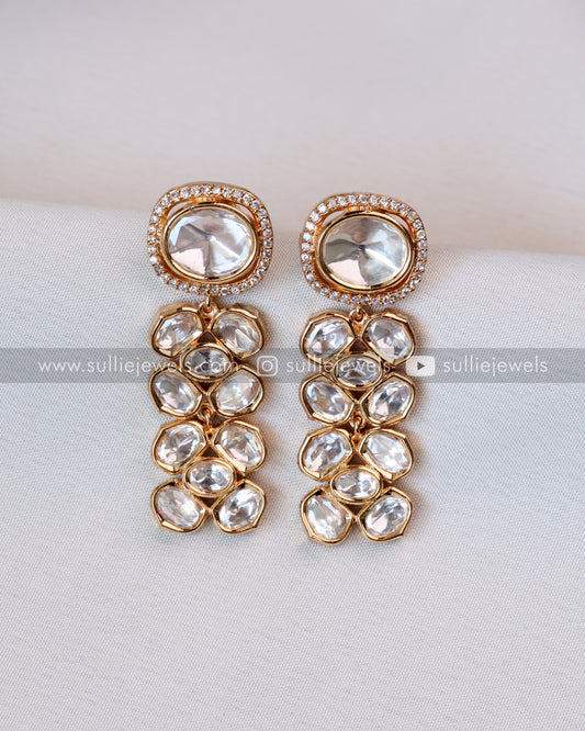 Kundan Polki Necklace with Earrings in Rose gold finish