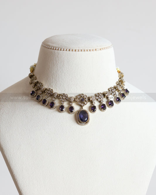 3711 - Violet Premium Victorian Pendant Necklace with Earring
