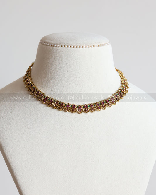 3666 - Ruby Gold Stone Minimal Necklace with Stud