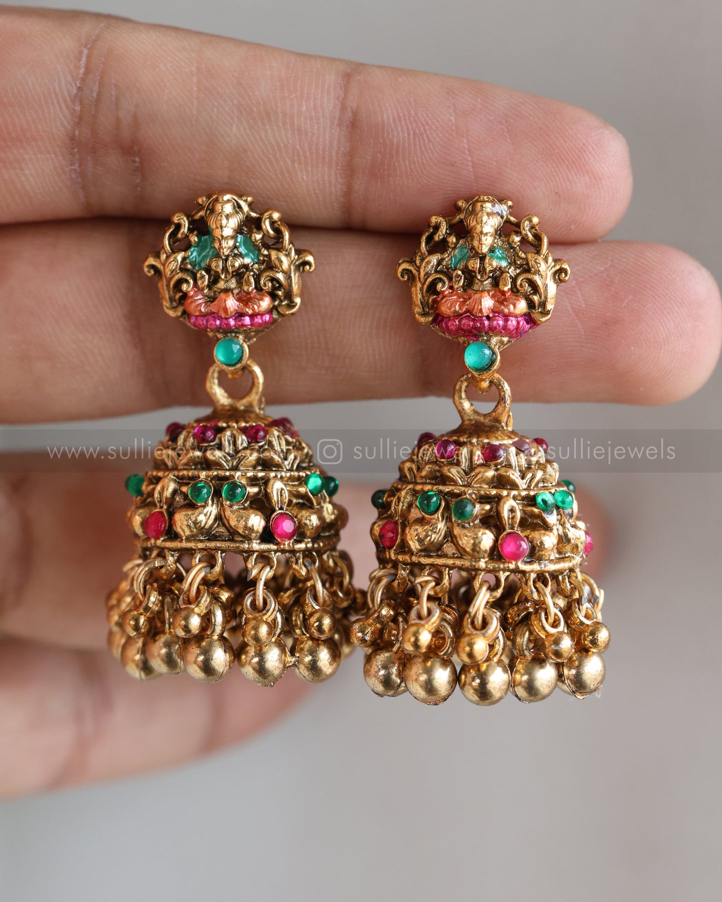 3756 - Sullie Basic - Designer Meenakari Lakshmi Necklace with Jhumka