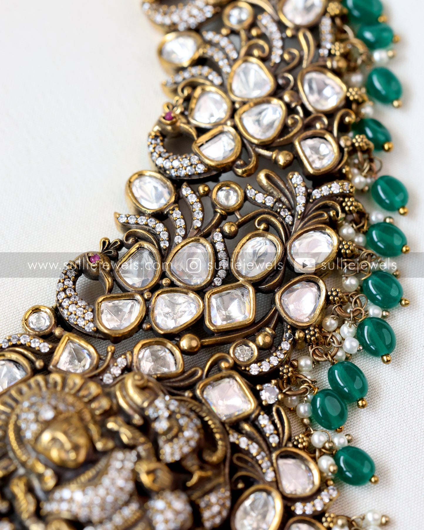 Victorian Kundan Nagas Necklace with Green Beads