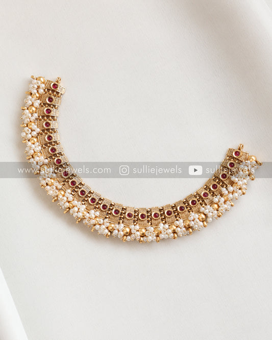 Sullie Basic - Red Stone Pearl Neckace with Stud