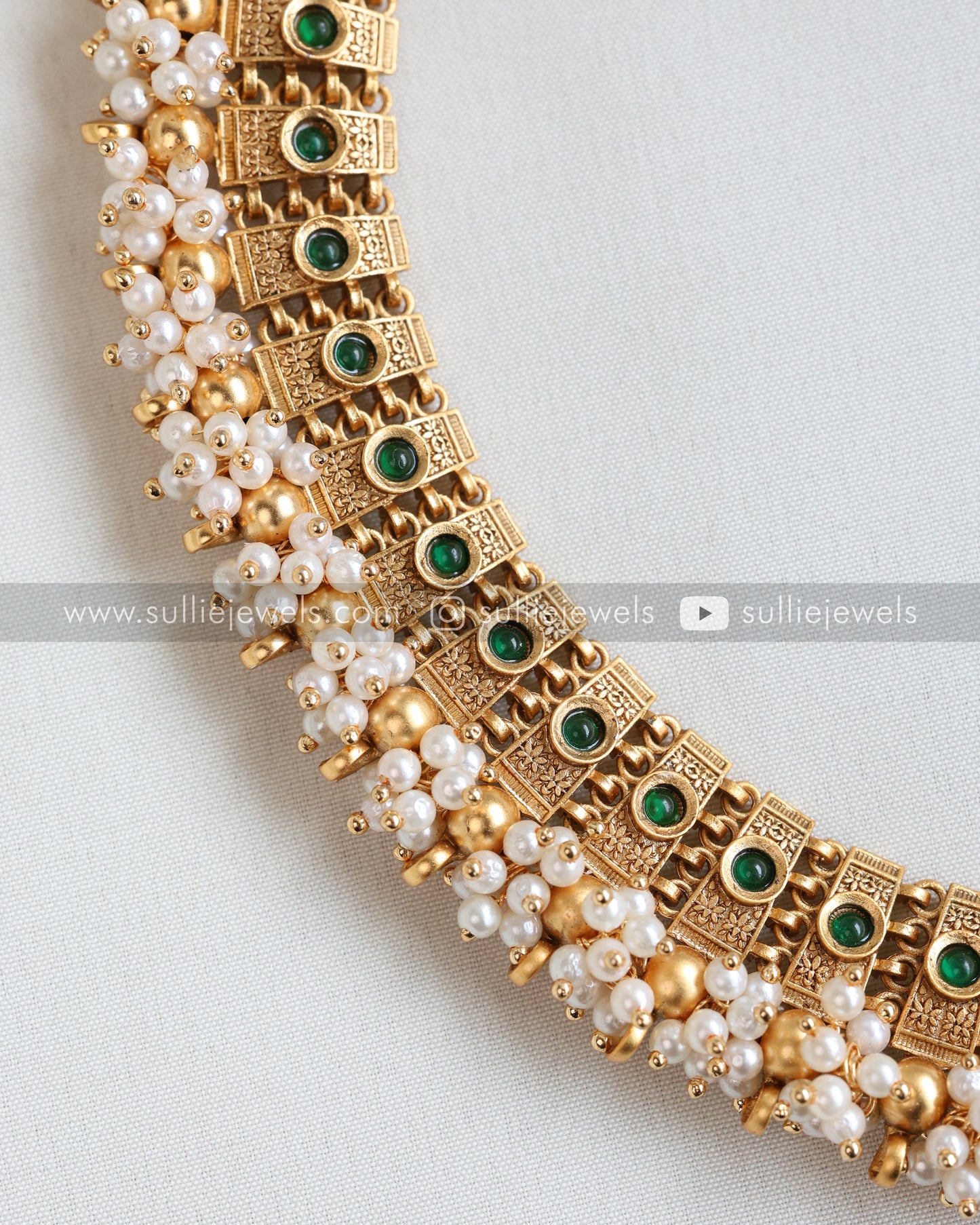 Sullie Basic - Green Stone Pearl Neckace with Stud