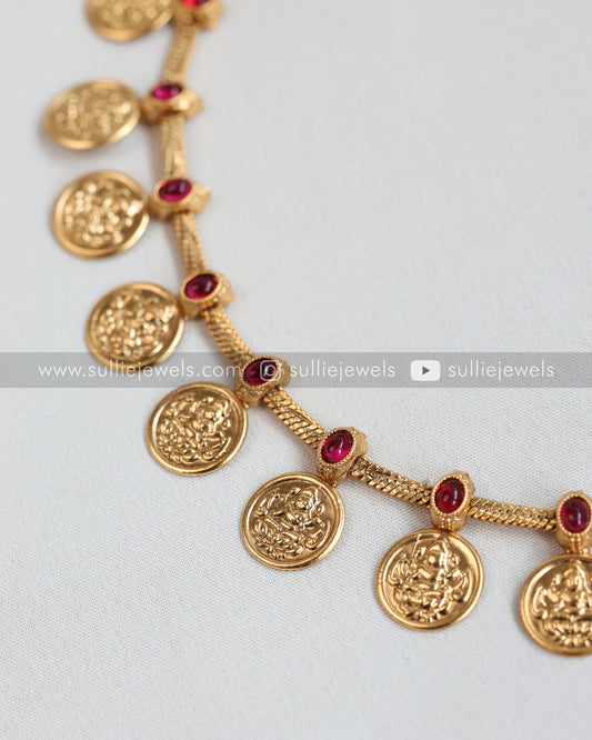 Lakshmi Coin Minimal Gold Necklace with Stud