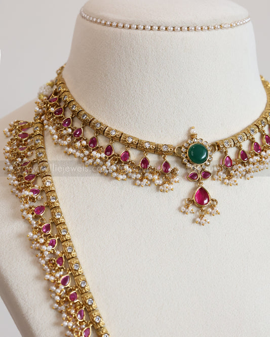 Premium Emerald Centre Stone Ruby Guttapusalu Bridal Combo ( 3 piece )