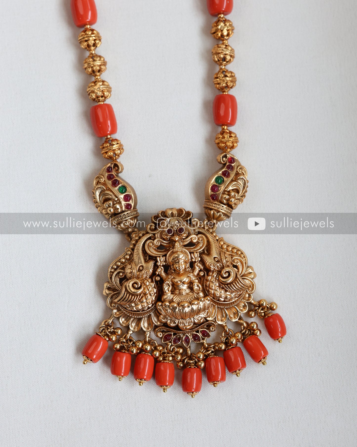 Lakshmi Coral Pendant with Chain and Jhumka