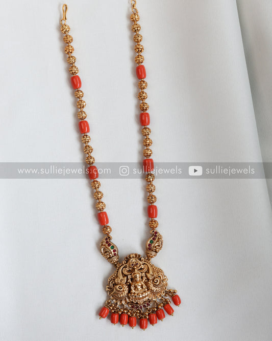 Lakshmi Coral Pendant with Chain and Jhumka