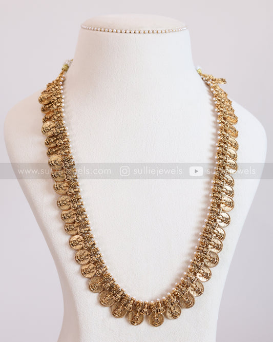 7180 - Sullie Basic - Lakshmi Gold Coin Pearl Long Chain with Stud