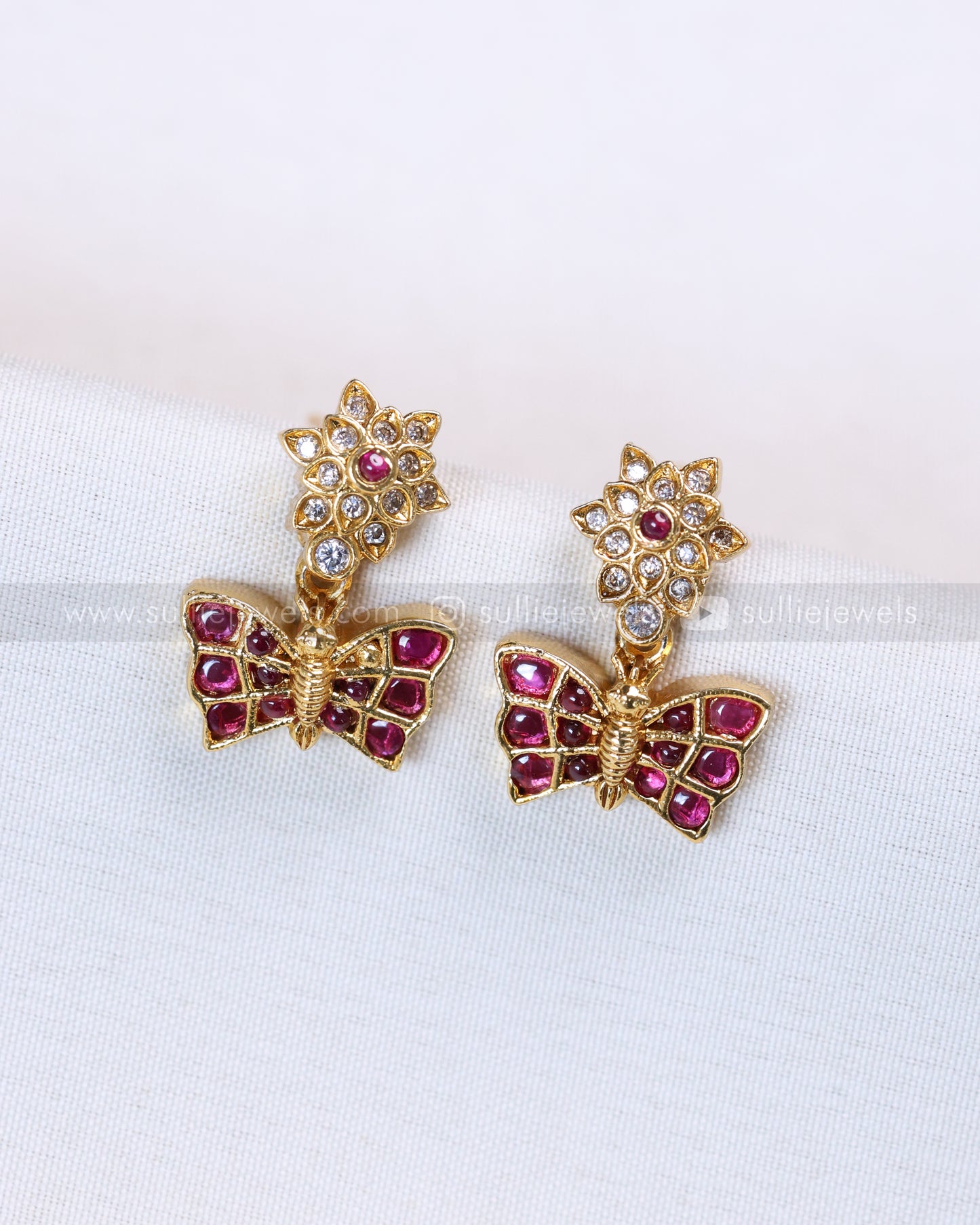 3858 - Ruby AD Floral Butterfly Necklace with Stud