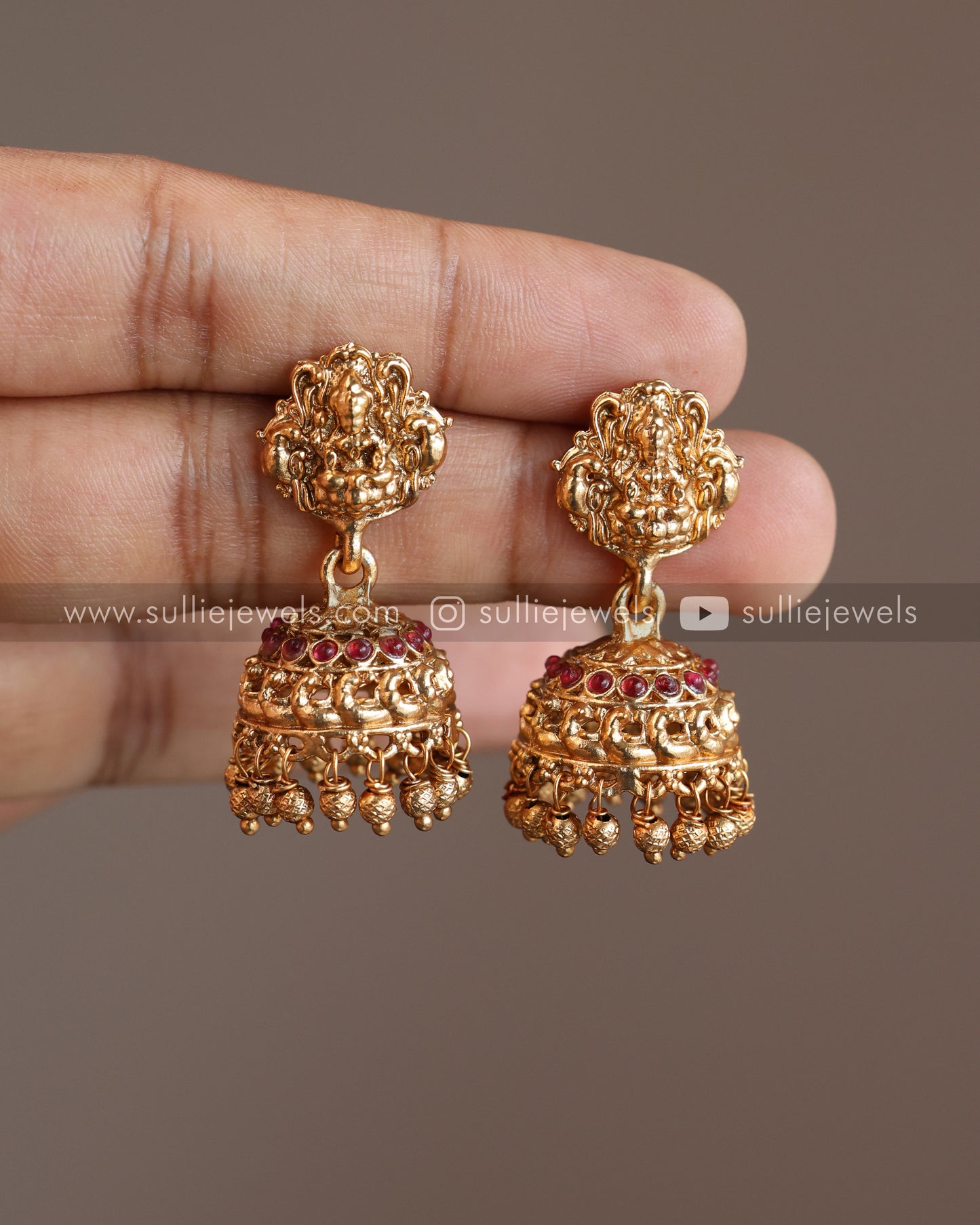 Lakshmi Coral Pendant with Chain and Jhumka