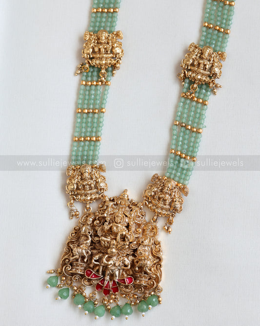 Sullie Basic - Lakshmi Gold & Mint Beads Long Chain / Haaram with Jhumka
