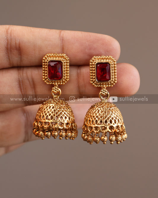 Lakshmi Ruby Pendant with Gold Chain and Jhumka
