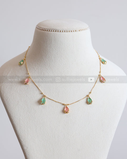 3866 - Diamond Pastel Colour Raindrop Charm Necklace